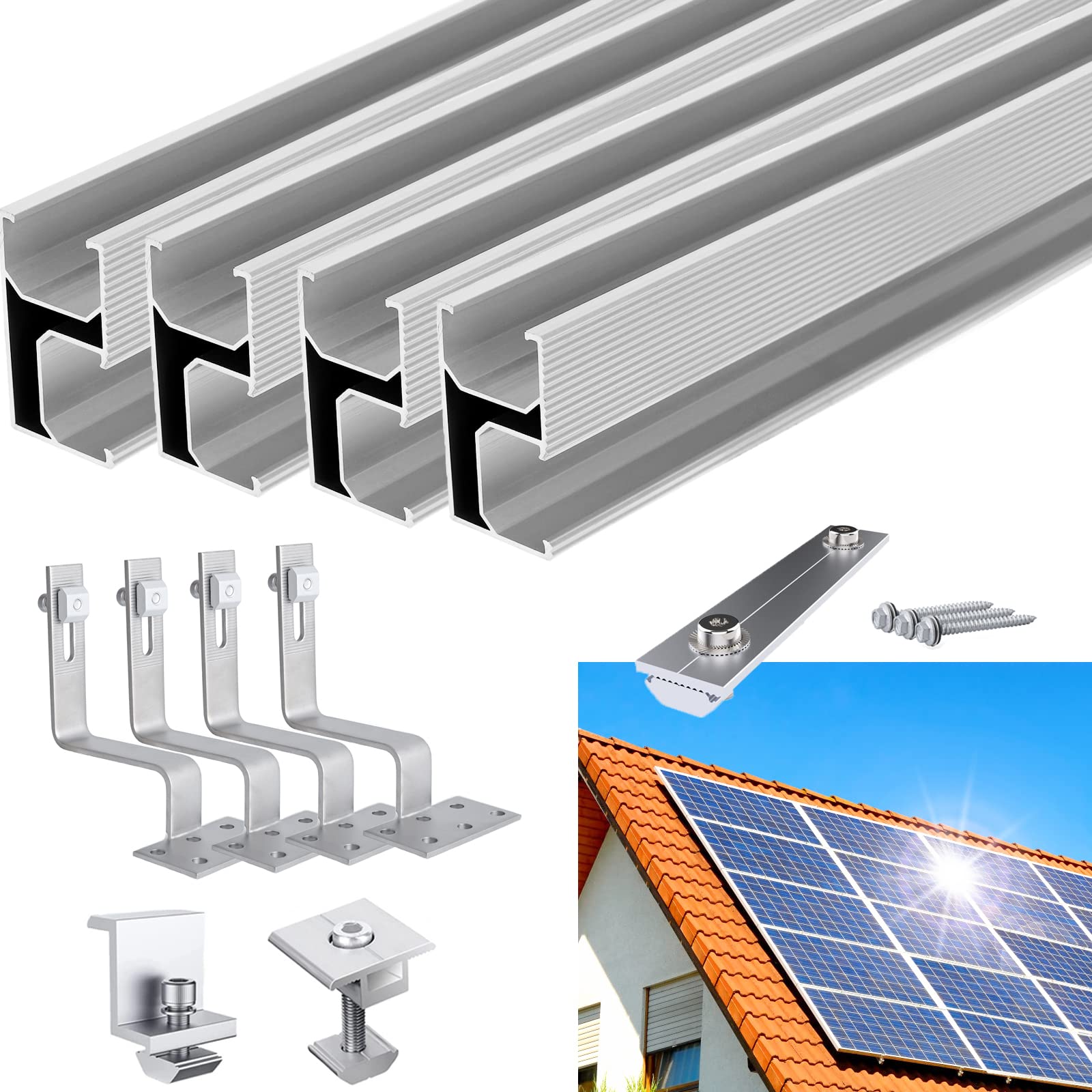Warmfay Soporte para panel solar de tejas, soporte fotovoltaico para tejas, sistema de fijación de techo de tejas, 115 cm, riel de montaje para 3 módulos, soporte para panel solar de tejas para