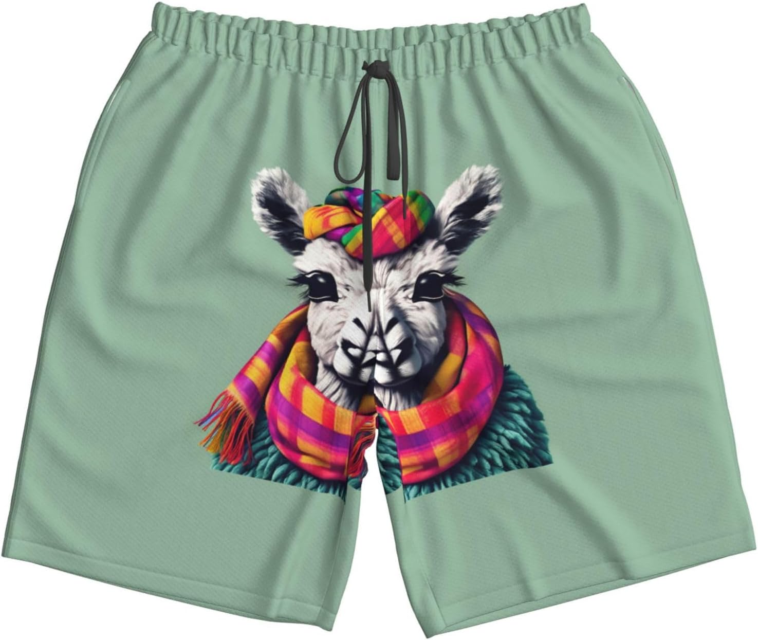 Llama in A Scarf Print Men's Quick-Drying Shorts Casual Beach Pants Stretch Waist Shorts and Pockets