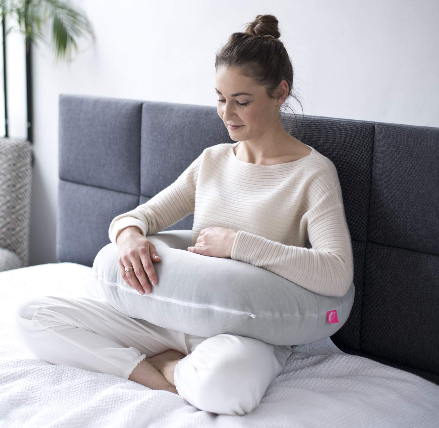 Mother hood Stillkissen Premium aus Baumwoll-Velour, Öko Tex Standard 100, hellgrau