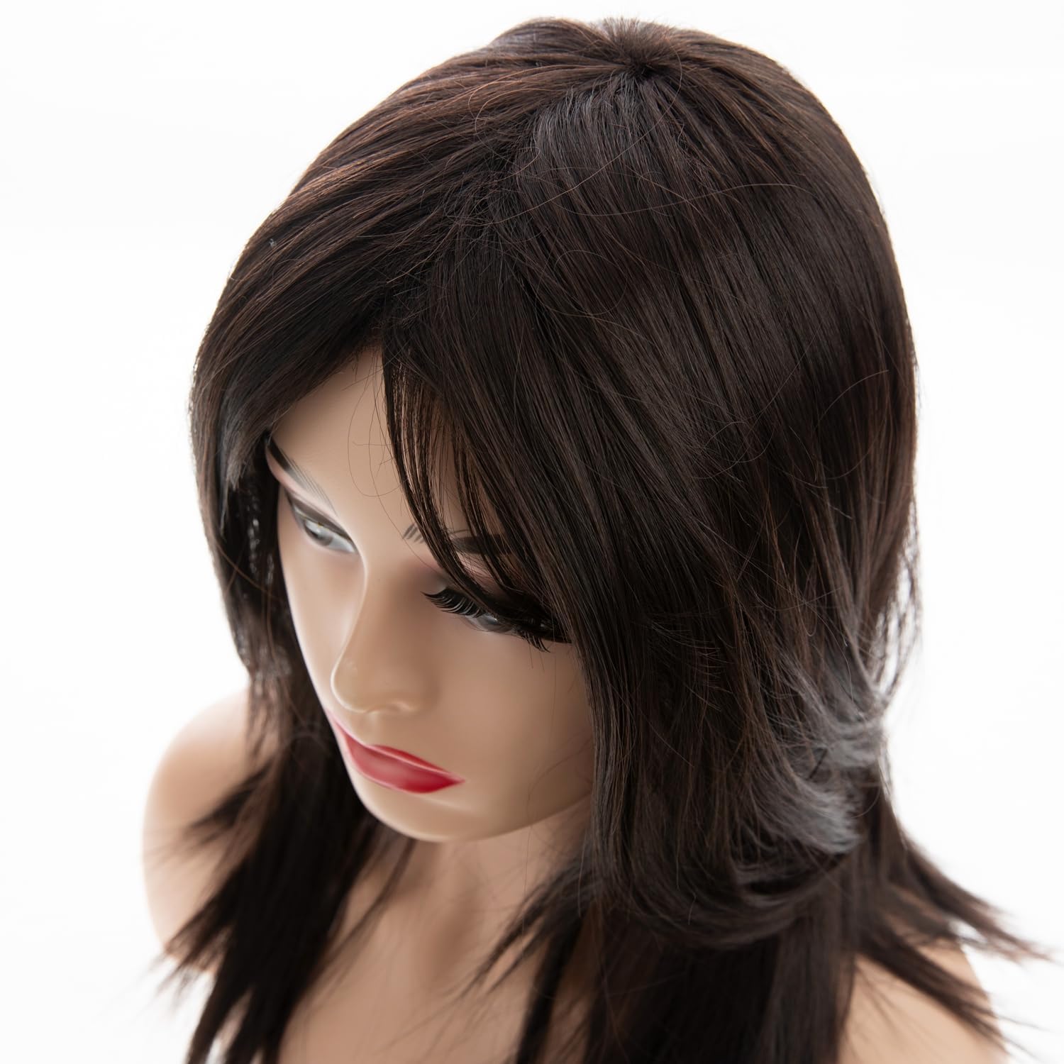 Qnbiar Long Straight Dark Brown Wig Layered Synthetic Hair Wigs with Bangs for Women Daily Party Use, Average - Image 3