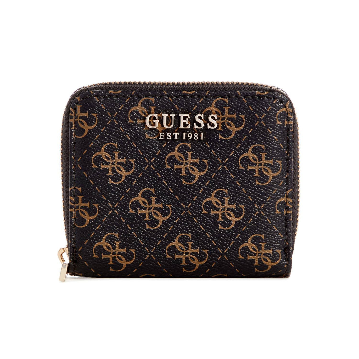 GUESS Laurel SLG Small Zip Around Bag, Brązowe logo, jeden rozmiar