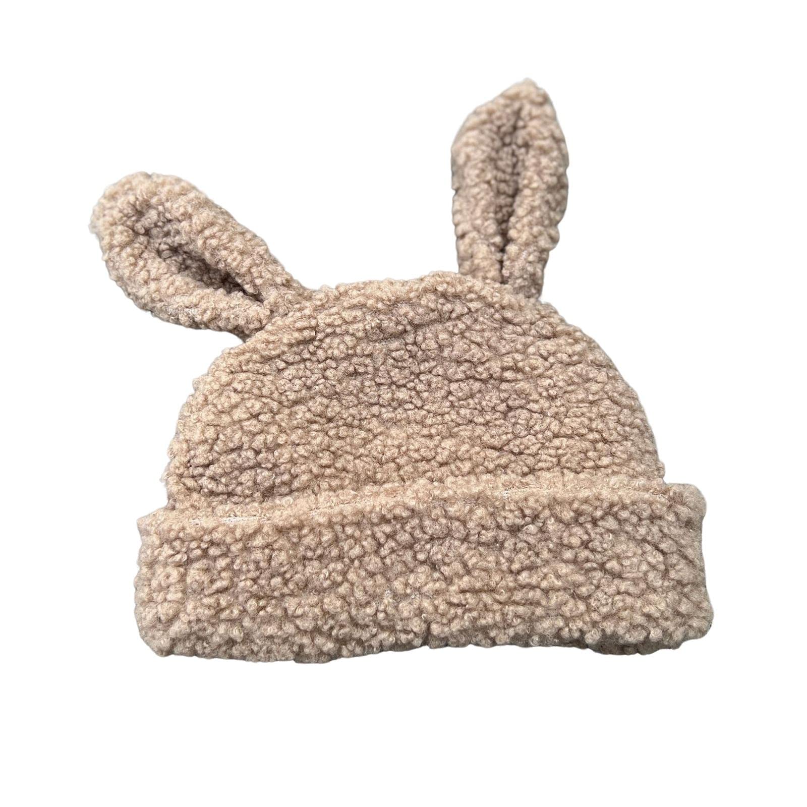 Cartoon Women Hat Plush Outdoor Rabbit Ear Slouchy Hat Winter Warm khaki-image-1