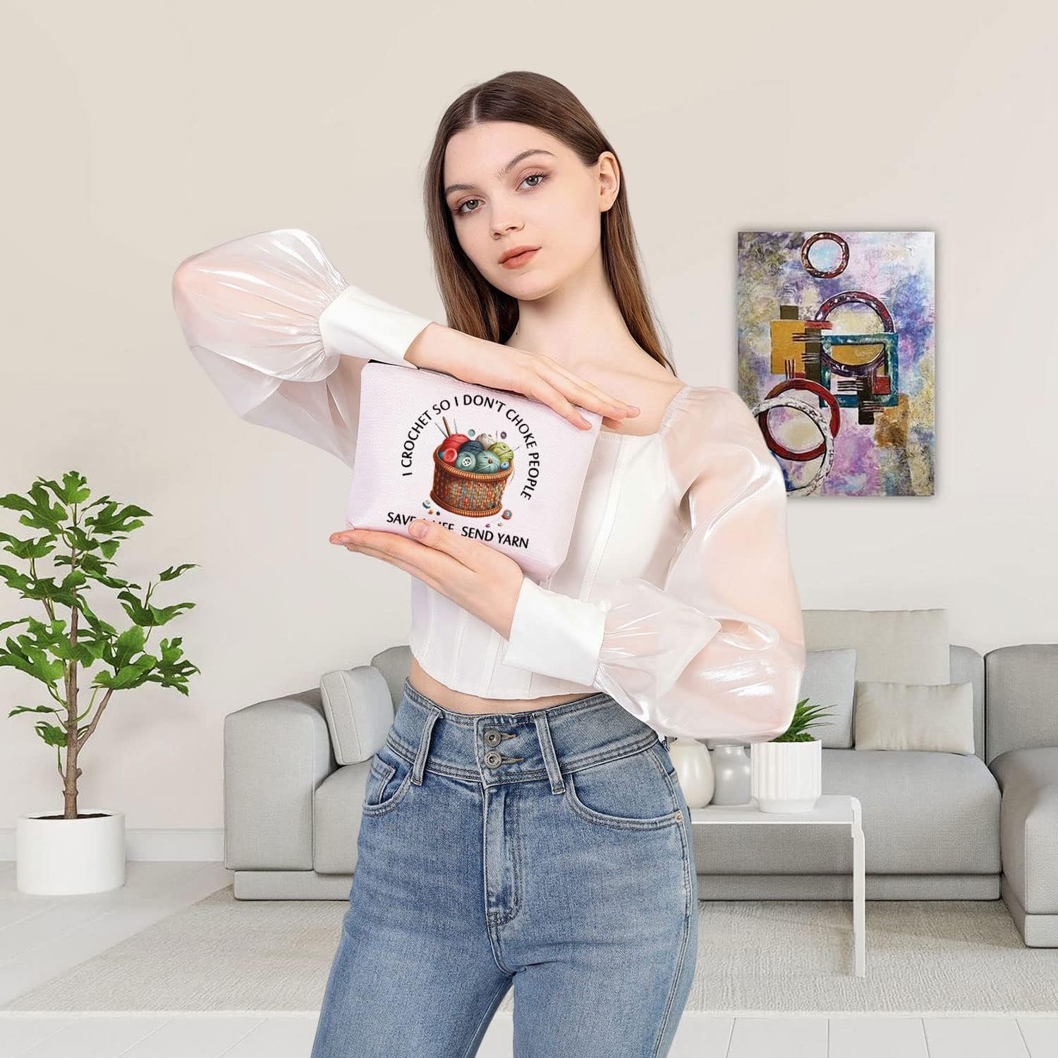 BDPWSS Crochet Lover Gift - I Crochet So I Don't Choke People, Save A Life Send Yarn Makeup Bag for Knitting (Crochet So Yarn) - Image 3