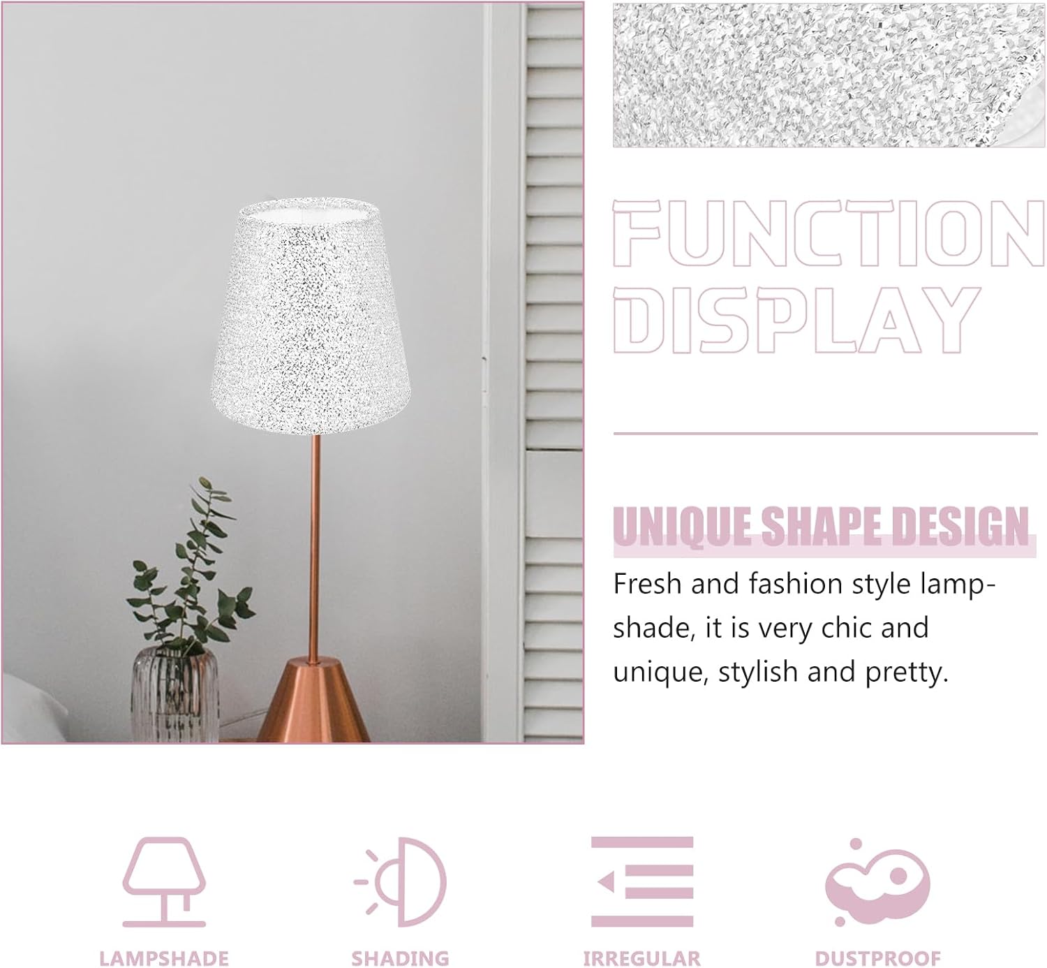Silver Glitter Cloth Lampshade - Drum Lamp Shade for Table and Floor Lamps, Easy Assembly, Replacement Light Cover for Home Decor
