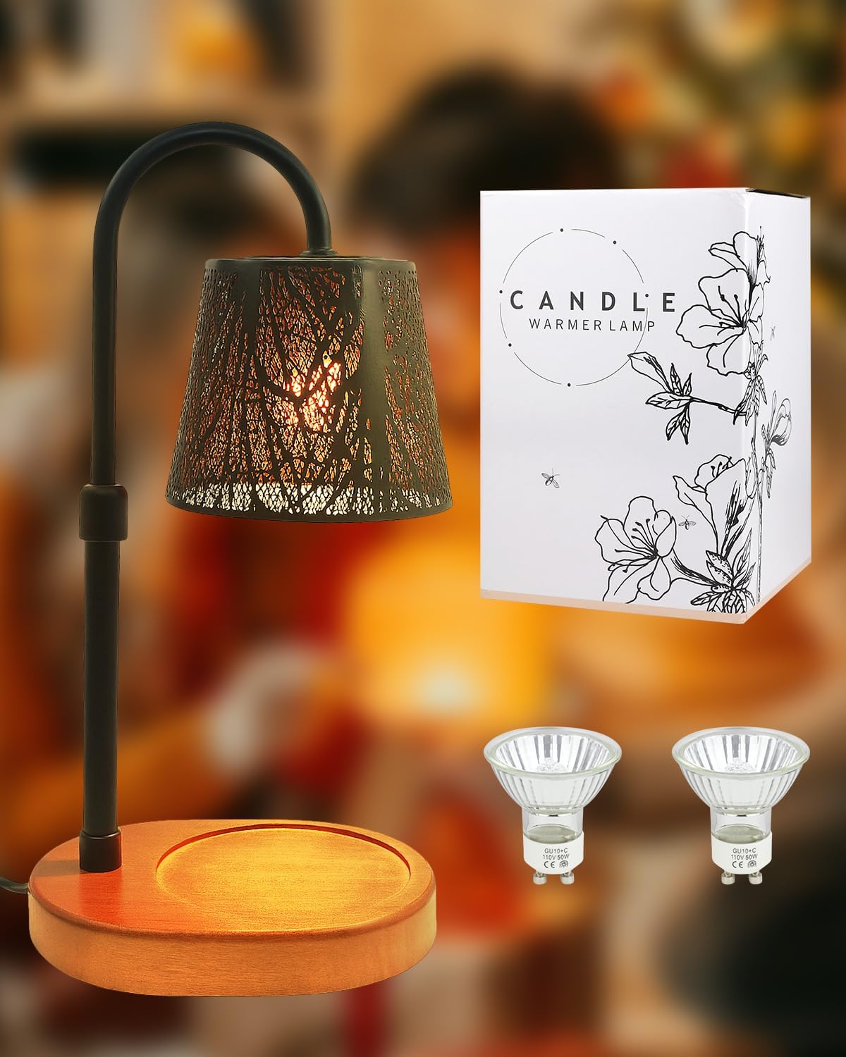 Black Candle Warmer Lamp with Timer Dimmer Adjustable Height for All Size Jar Candles, Birthday Gifts for Women Mom,Tree Candle Warmer for House Warming Gifts New Home Decor