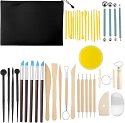Kit Profissional Cerâmica Fria 42 Peças - Ferramentas de Esculpir Dupla Face para Argila, Biscuit e Massa Modelar - Estecas Premium para Artistas e Artesanato - Presente Criativo Completo