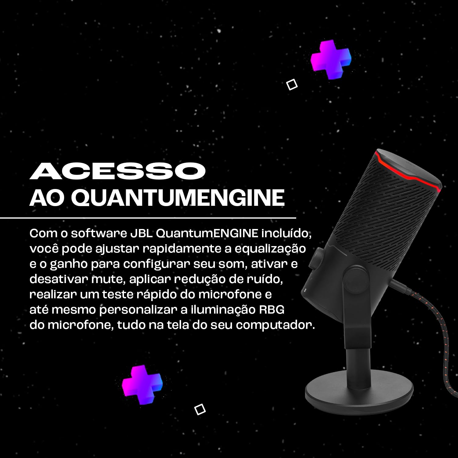 JBL Quantum Stream Studio, Microphone USB haut de gamme équipé de quatre modèles de prise de voix sélectionnables pour le streaming, l’enregistrement et le gaming, compatible avec JBL QuantumENGINE