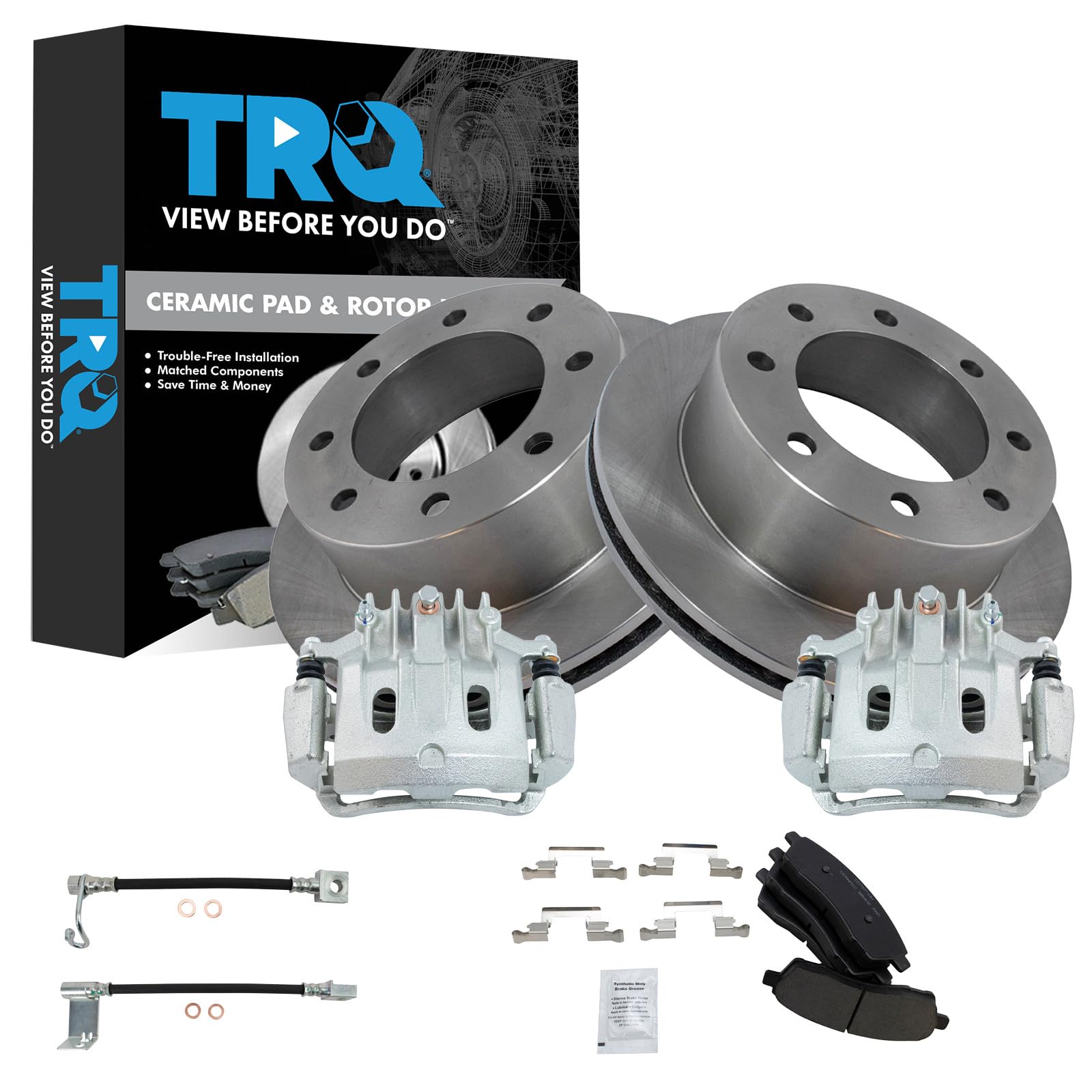 TRQ Brake Pad &amp; Rotor Kit Ceramic Compatible with 2002-2004 Ford F-250 Super Duty F-350 Super Duty