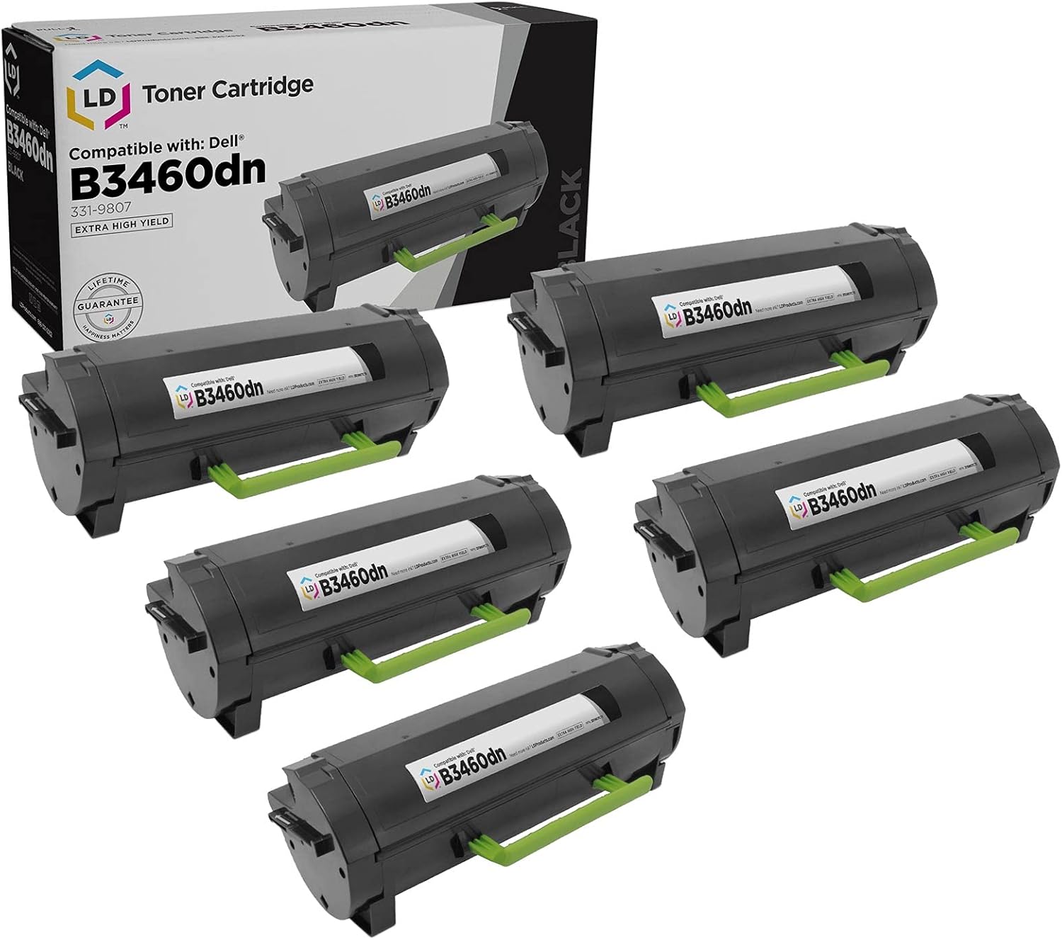 LD Products Toner Cartridge Compatible with Replacement for Dell B3460 331-9807 Extra High Yield (Black, 5-Multipack) Compatible with the Following Dell Printer Model Laser B3460dn