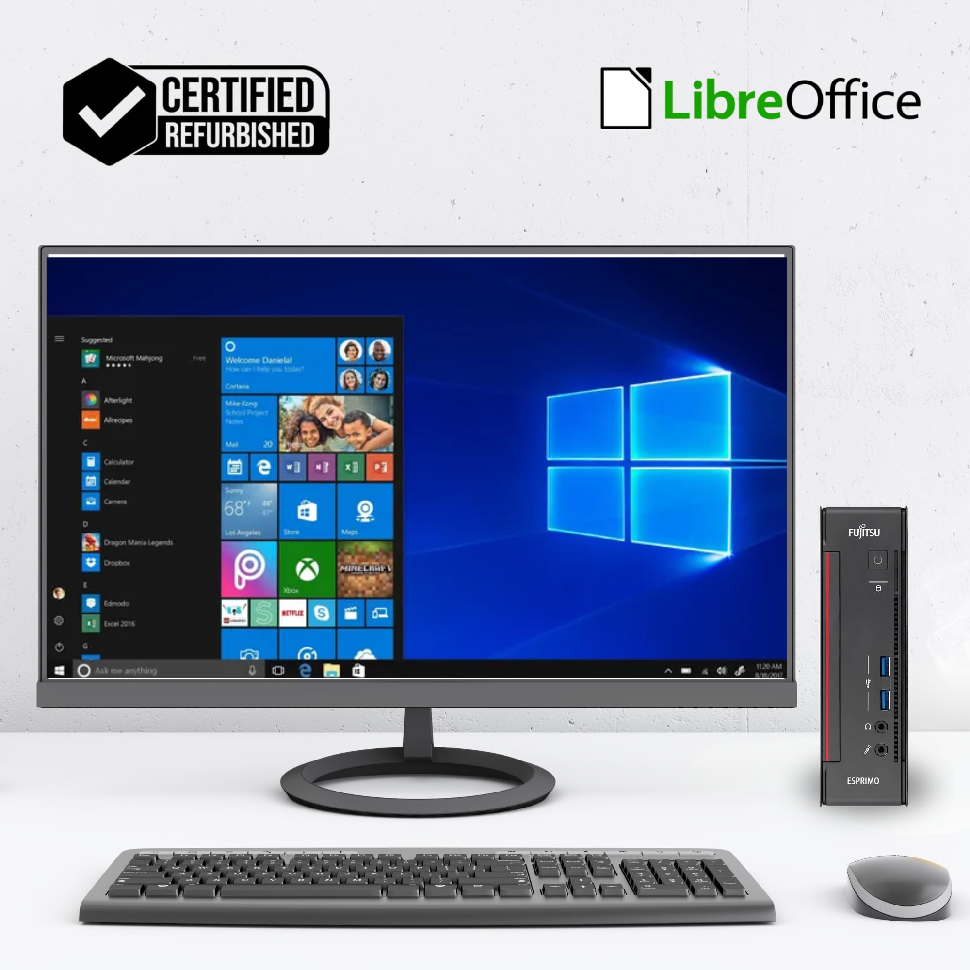 Fujitsu Q558 - Mini Pc Computer Fisso Desktop - Intel i5-8400T 6 Core 1.7 GHz - Ram 8GB DDR4 SSD 256GB, DVI + DP - Win 11 Pronto All'Uso con Chiavetta WiFi in Omaggio (Ricondizionato)