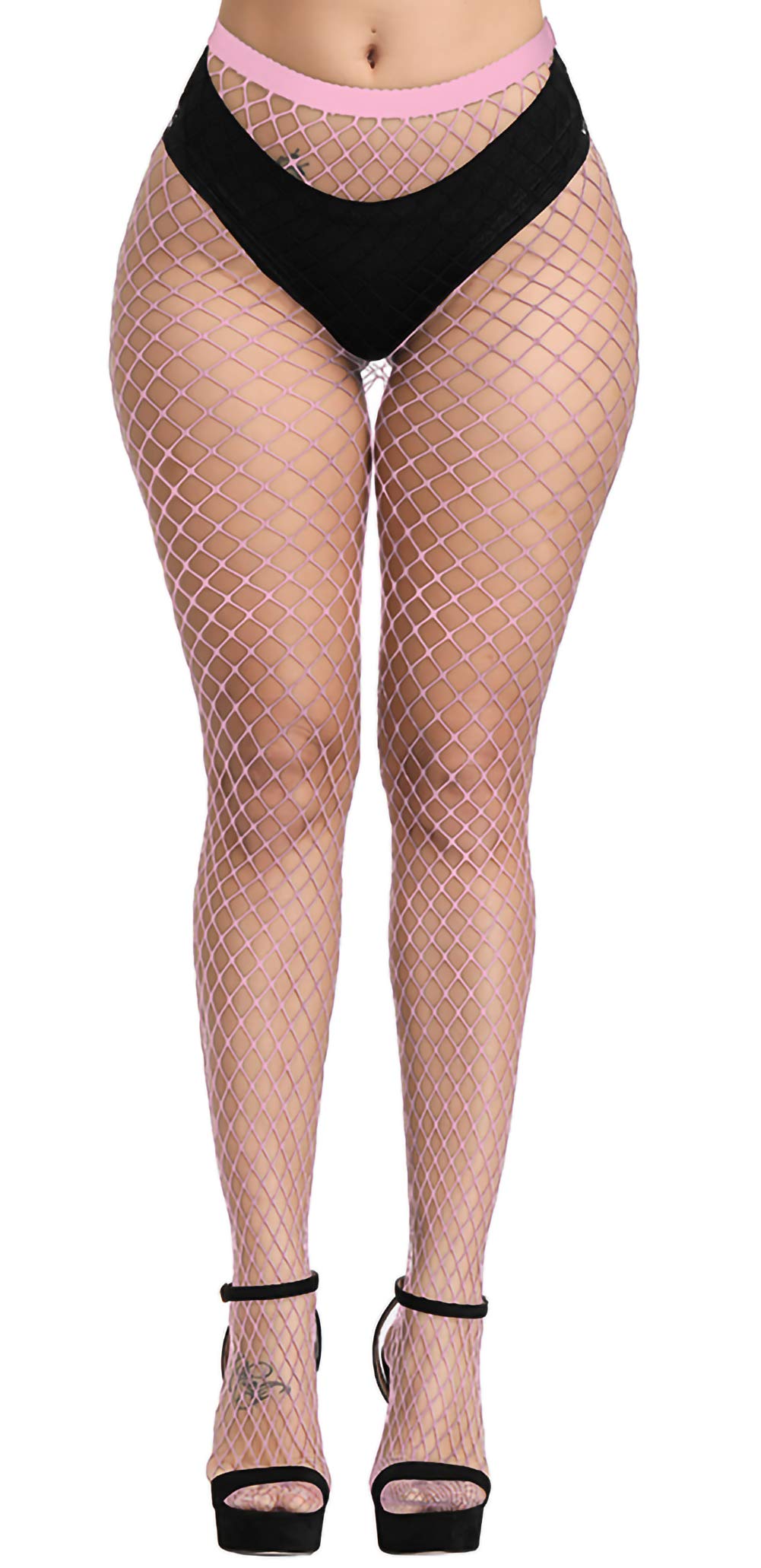 Kikoroco Women's High Waisted Fishnet Stockings Elasticity Patterned Thigh High Suspender Pantyhose
