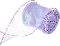 Vista 26 de MECCANIXITY Cinta de Organza Transparente con Alambre Brillante de 2 3/8" de Ancho, Cintas de Gasa Iridiscente Pastel de 3 Yardas Color Beige