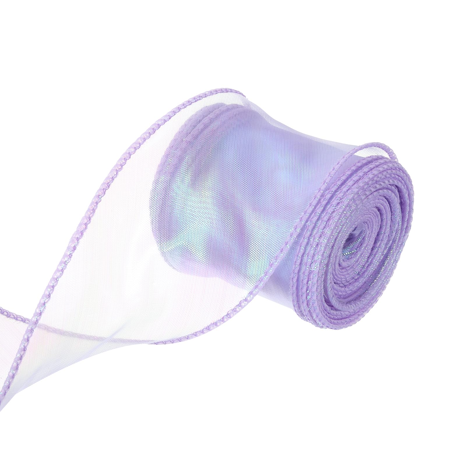 Photo 1 of MECCANIXITY 2 3/8" Wide Sparkly Sheer Wired Organza Ribbon Pastel Chiffon Ribbons 10 Yard Purple for Gift Wrapping Bouquet Wedding Cake Bows