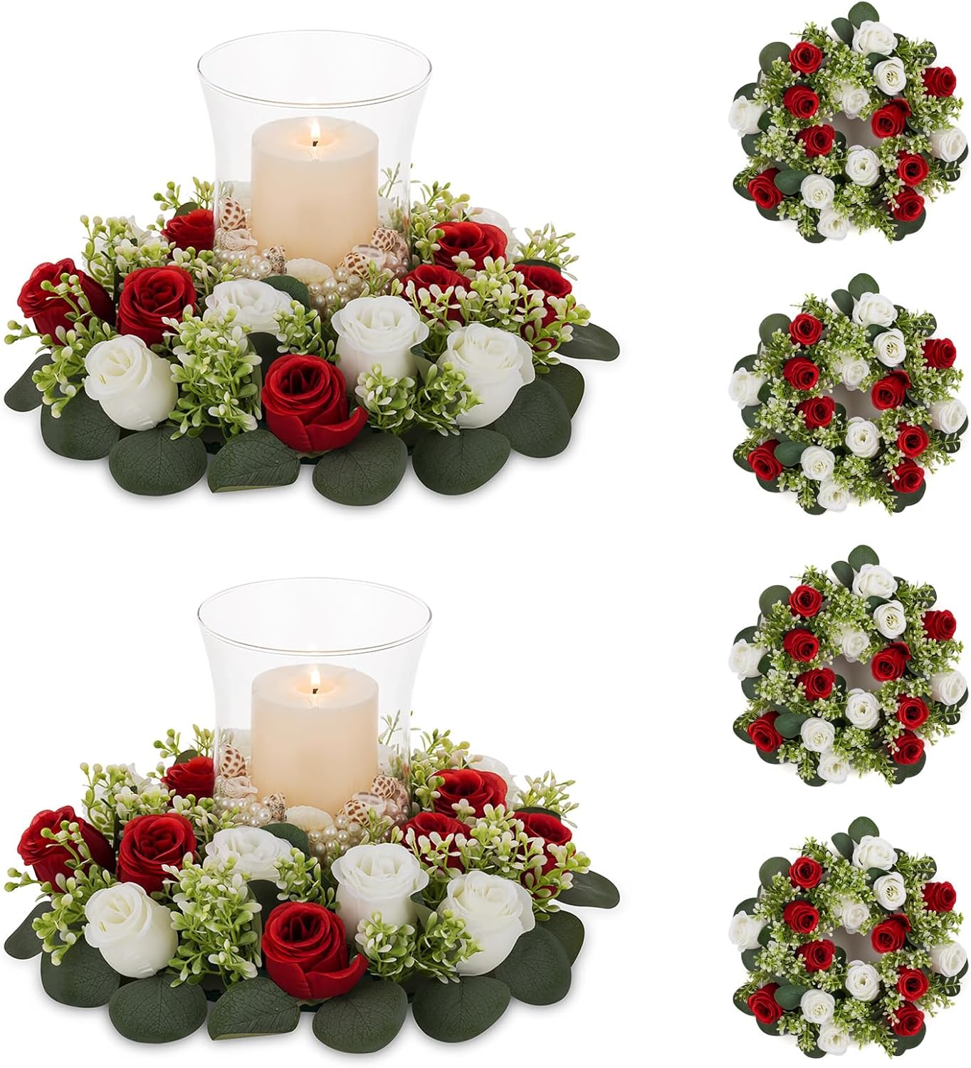 NUPTIO Artificial Flowers Candle Rings 6 Pcs 14 inch Diam