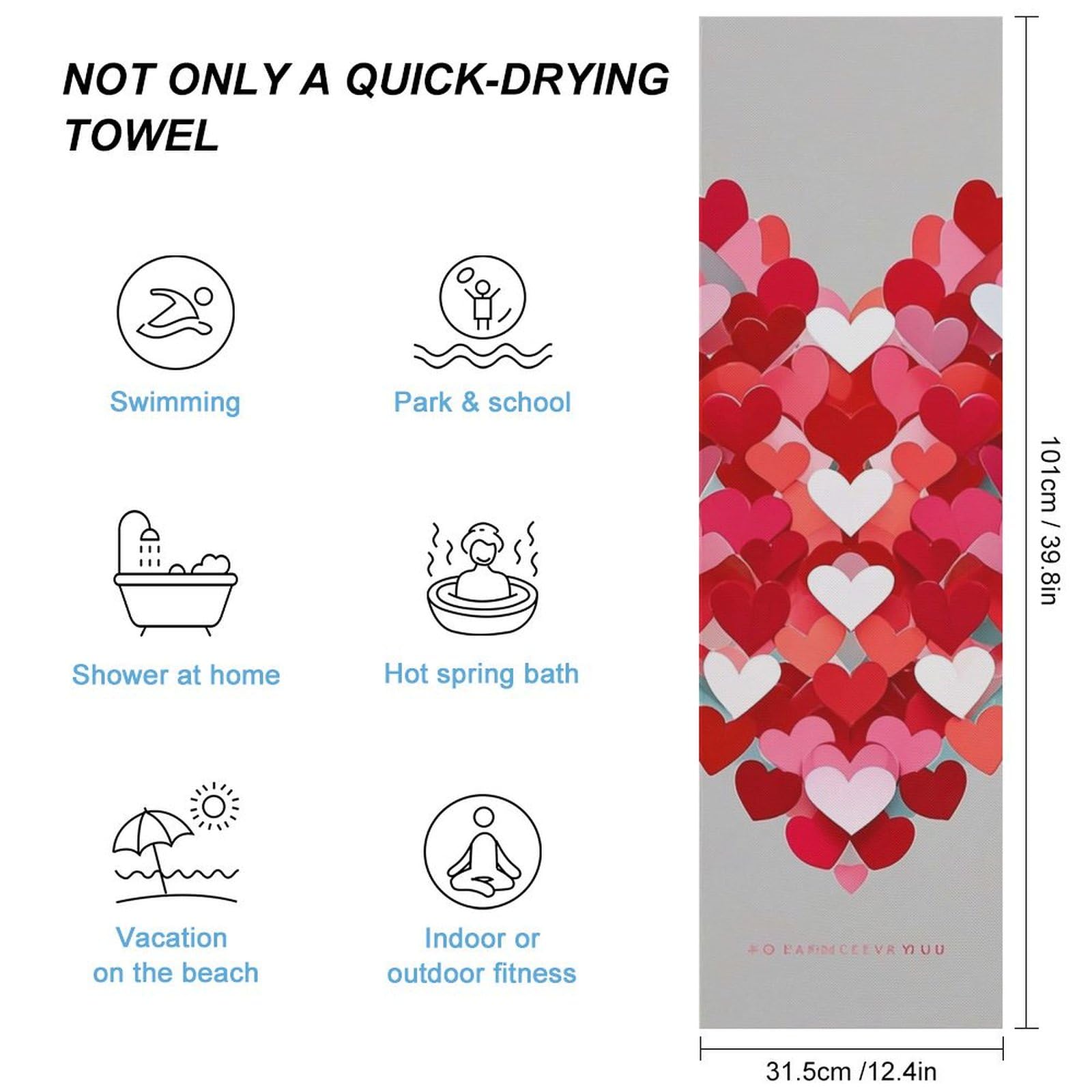 FHESDCW A Big Heart Small Hearts Towel Quick Dry Ice Towels for Hot Weather Breathable Camping Towels Sweat Super Absorbent Bathroom Towel for Gym Yoga Pilates Exercise