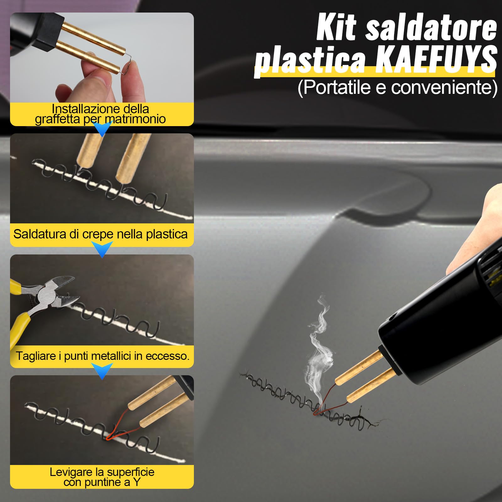 KAEFUYS Saldatrice per Plastica 170W 220V Plastica Saldatrice Kit con 805 Pezzi Chiodi per Saldatura e 7 Forme Diverse Saldatrice Plastica per Riparazione Auto Paraurti Auto Ricambi