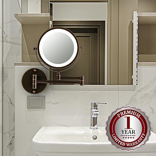 Vista 20 de Ovente serie MFW70 - Espejo de maquillaje con luz LED para montaje en pared Níquel cepillado