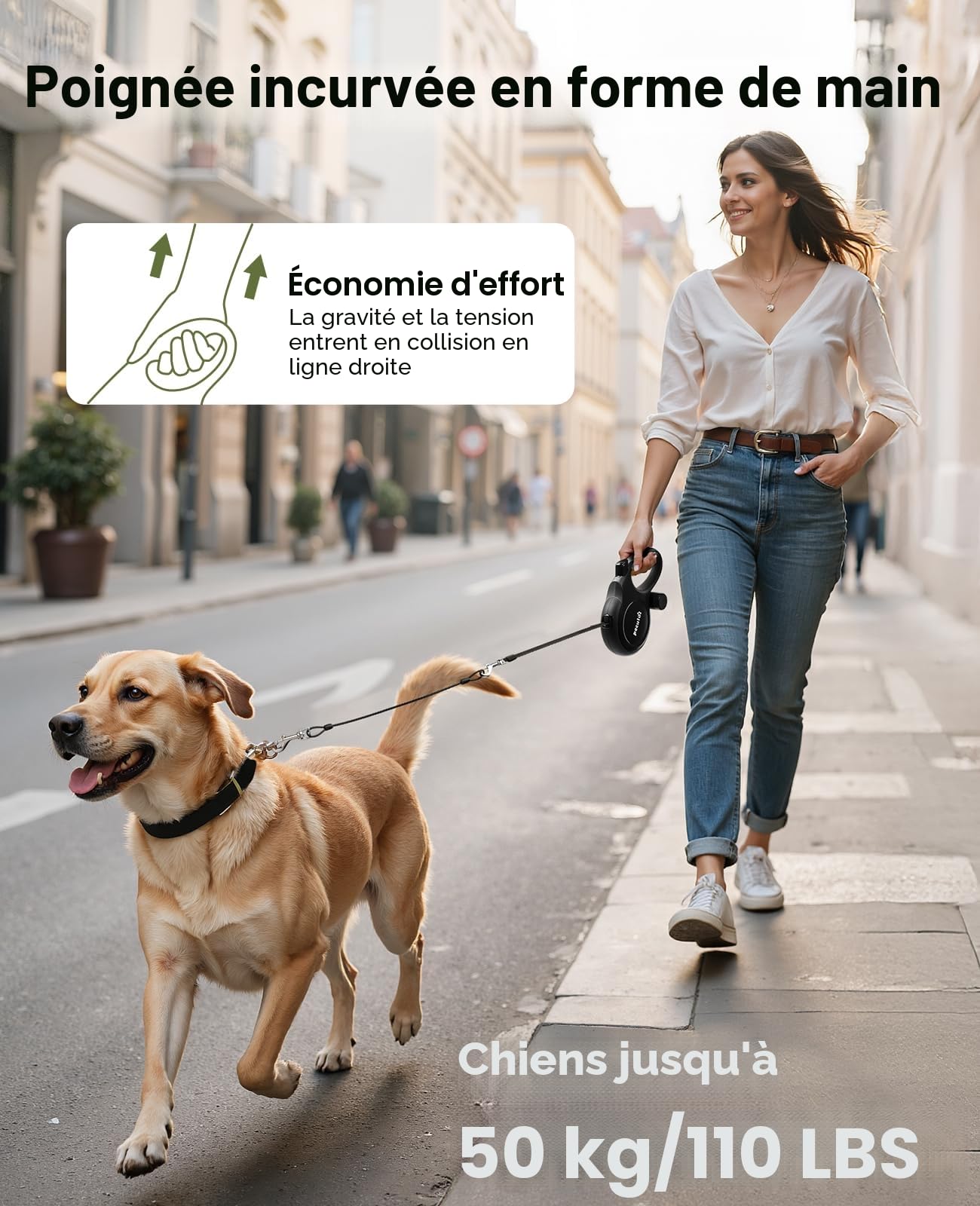 Pecute Laisse Chien Enrouleur, New Classic Laisse Enrouleur 8m, Fonction Anti-Morsure, avec Un Boutton S'arrêter Bloquer Jusqu'à 50Kg pour Moyen et Grand Chiens, Noir