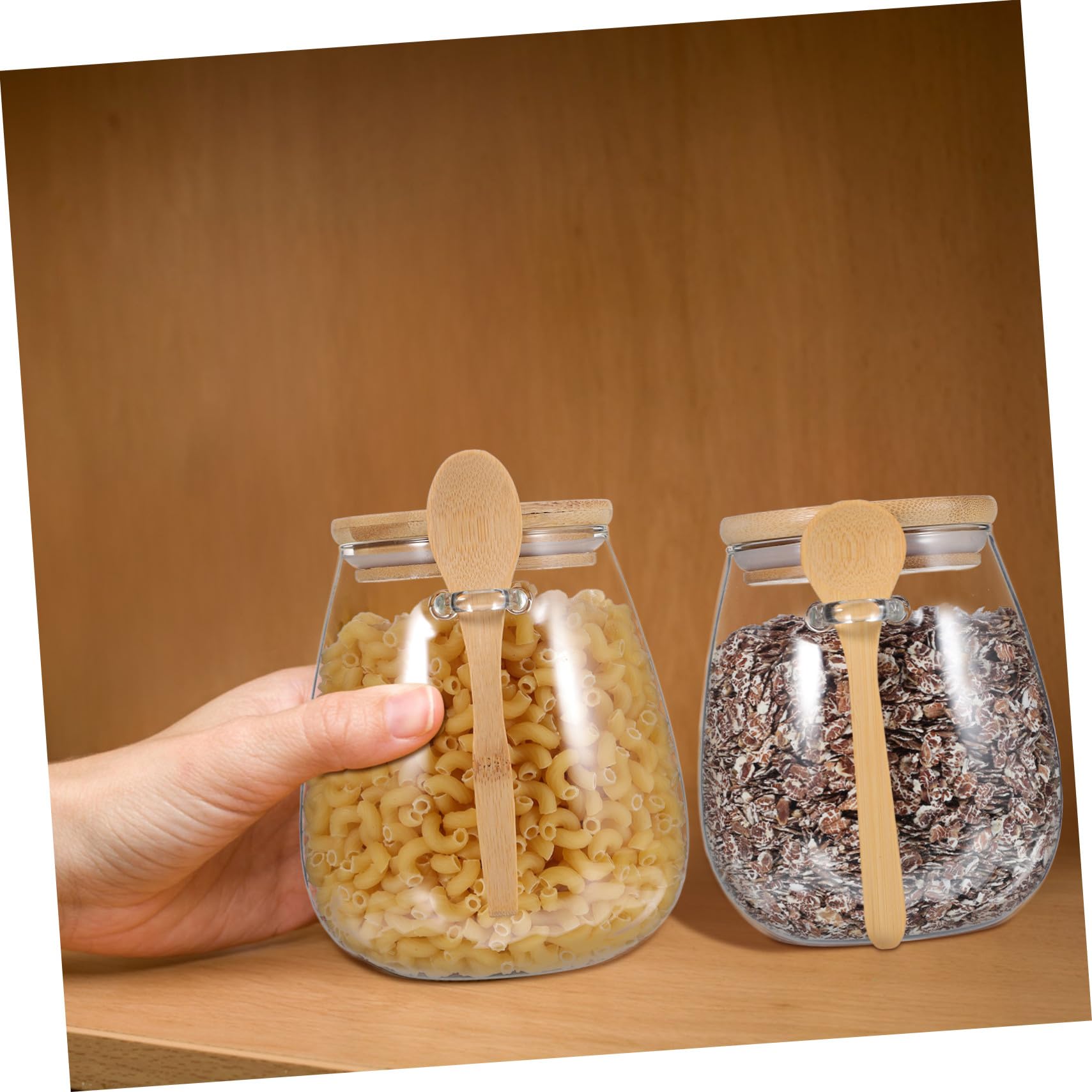 Cabilock 3 Stück Glasbehälter mit Holzdeckel und Löffel Elegante Glasvorratsgläser zur Aufbewahrung von Tee und Gewürzen für Küche und Schrank