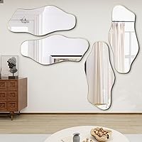 Vista 4 de Espejo irregular, 47.2 x 21.6 pulgadas, asimétricos sin marco, espejo de pared abstracto dorado, espejos modernos de forma única para sala de estar