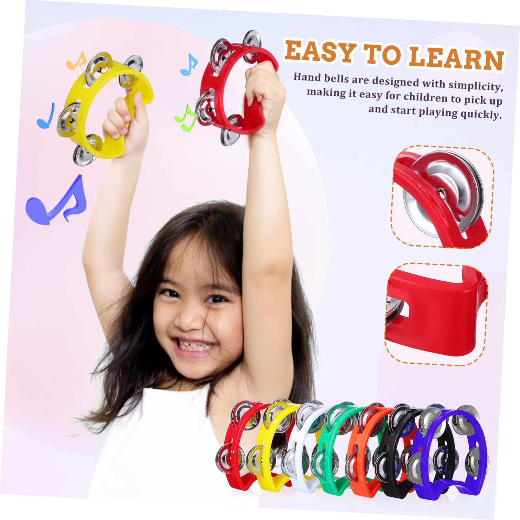 Set di 7 Tamburelli a Mano in Plastica per Bambini | Campanelli a Mano, Piccoli Strumenti a Percussione, Giocattoli Musicali per Ragazzo Ragazza