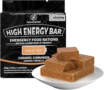 PEAK4RATION High Energy Bar | Long Shelf-Life Compressed Biscuits   Caramel Cinnamon | 250g Single Bag | Outdoor & Emergency Ration Snack Bar | Hardtack Compact Survival Ration Food for Preparedness