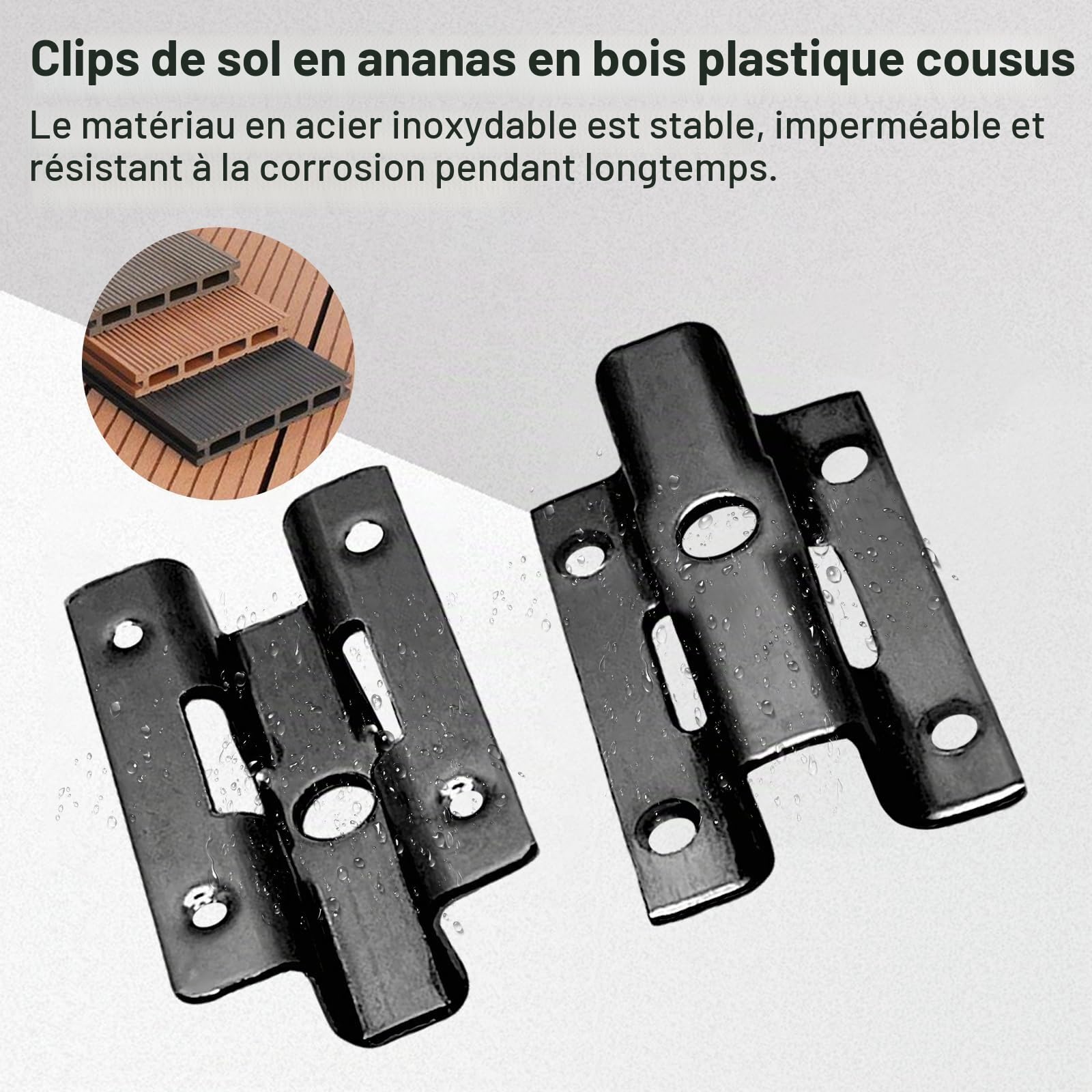 Lot de 100 clips de terrasse en acier inoxydable WPC - Clips de fixation invisibles avec vis pour lames en WPC - Clip en T - Fixation cachée (noir 8 mm)