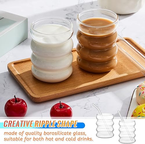 Miniatura 10 de Tessco 4 vasos creativos de vidrio vintage, vasos acanalados de cristalería estética, vajilla de entretenimiento con pajitas, juego de vasos para