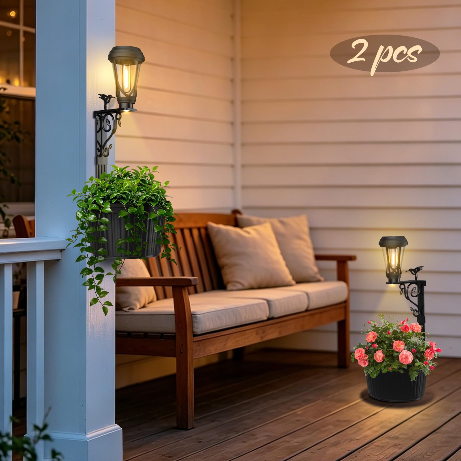 Solarleuchten für Außen mit Blumentopf, 2 Stück Solar Stehlampe, Warmweiß, für Garten
