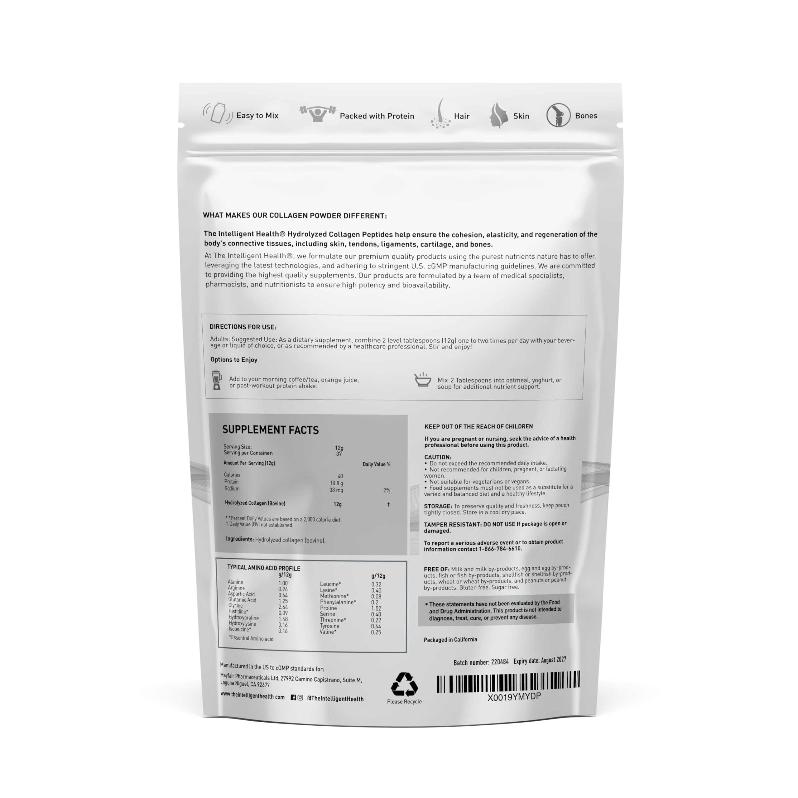 Hydrolysed Collagen Powder (Bovine) - High Protein Grass Fed Unflavoured Peptides - Collagen Supplements for Women | Gluten Free, Paleo & Keto Friendly (2KG)