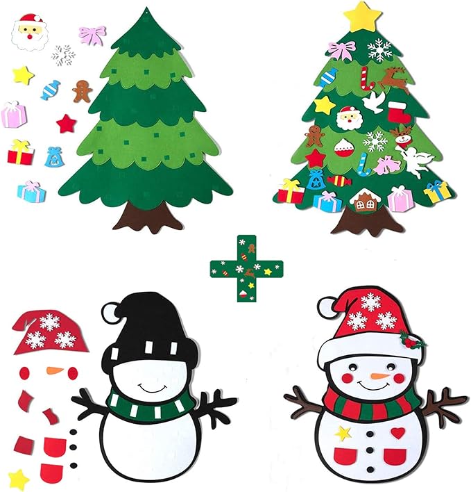 CDLong DIY Felt Christmas Tree & Snowman Set 2 Pack Xmas Gifts for Kids Wall Hanging