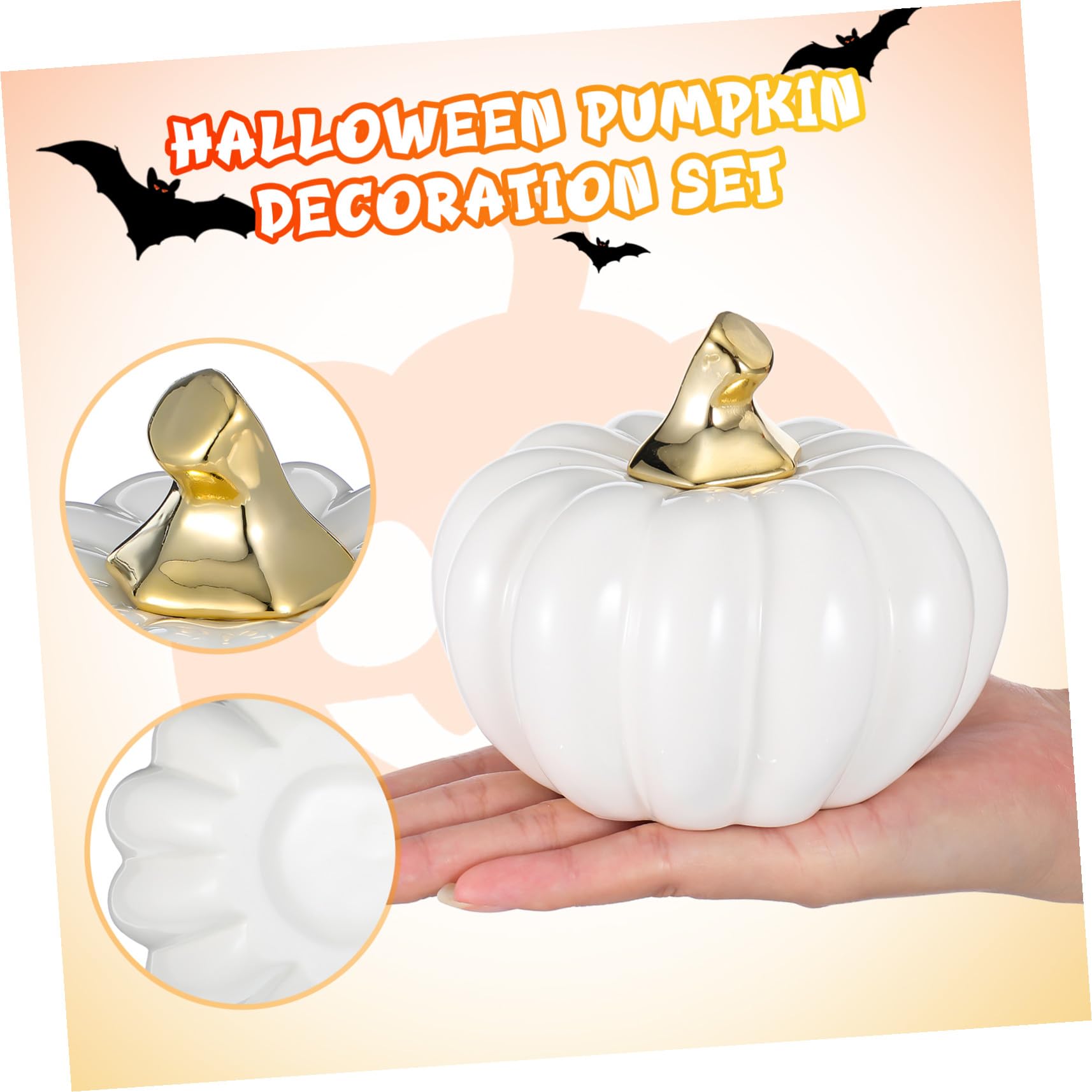 Keramik Kürbis Ornament Weiß Halloween Dekoration Deko Feier Herbst Party