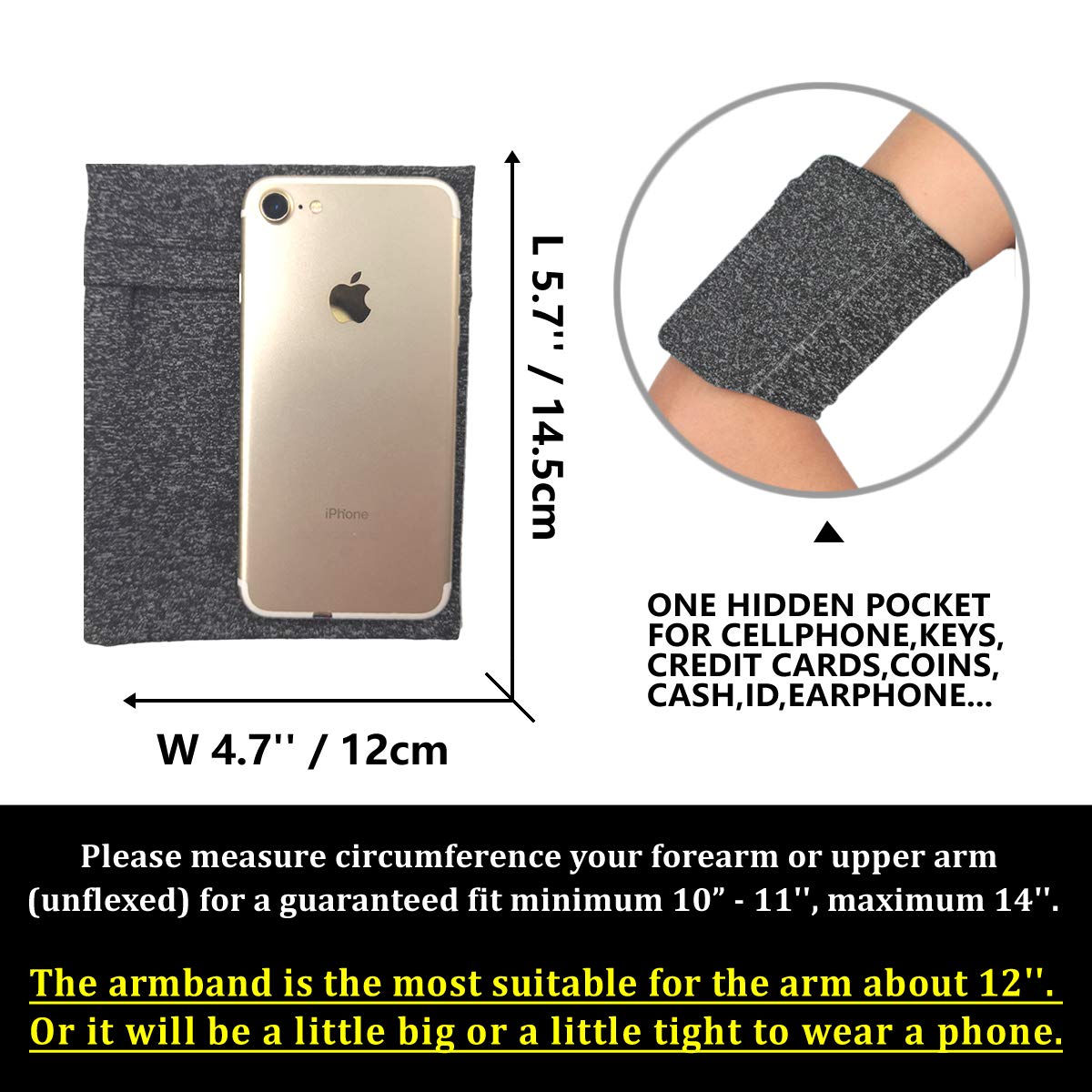 Brazalete pequeño de fútbol, Baloncesto, Patinaje y Ciclismo, con Bolsillo para teléfono móvil, Compatible con iPhone 6, 6S, 7, 8 X, XR, XS 11, 12 Pro, Android, Pixel, Correr, Caminar, Color Negro