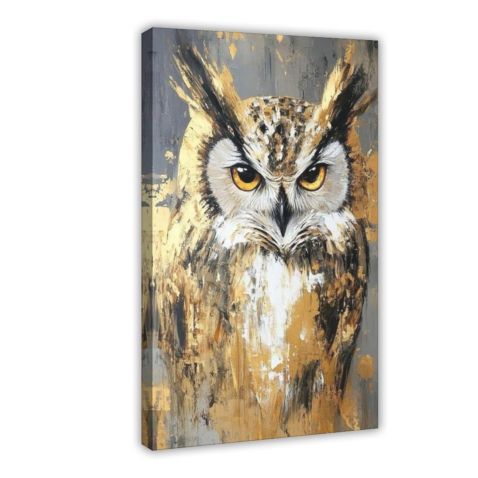 Qnvjqkdsi Frame Owl Golden Abstract Bird Portrait Art Canvas Poster Bedroom Decor Landscape Office Room Decor Gift 16" L X 24" W