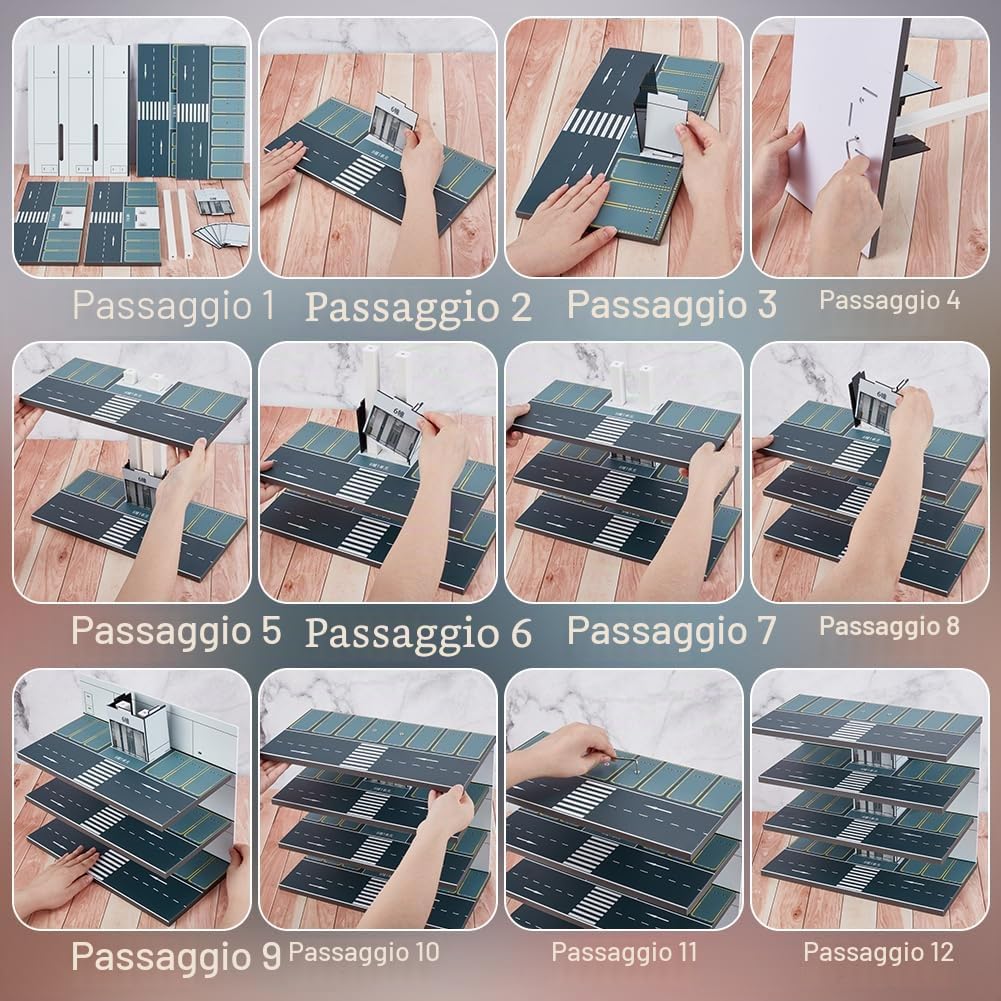 UNICRAFTALE Espositore vetrina per Hot Wheels Garage Matchbox Cars PVC Auto Mini modello Urbane Paesaggio stradale Micro Paesaggio Accessori Decorazione Grigio Regalo per collezionisti di auto uomini