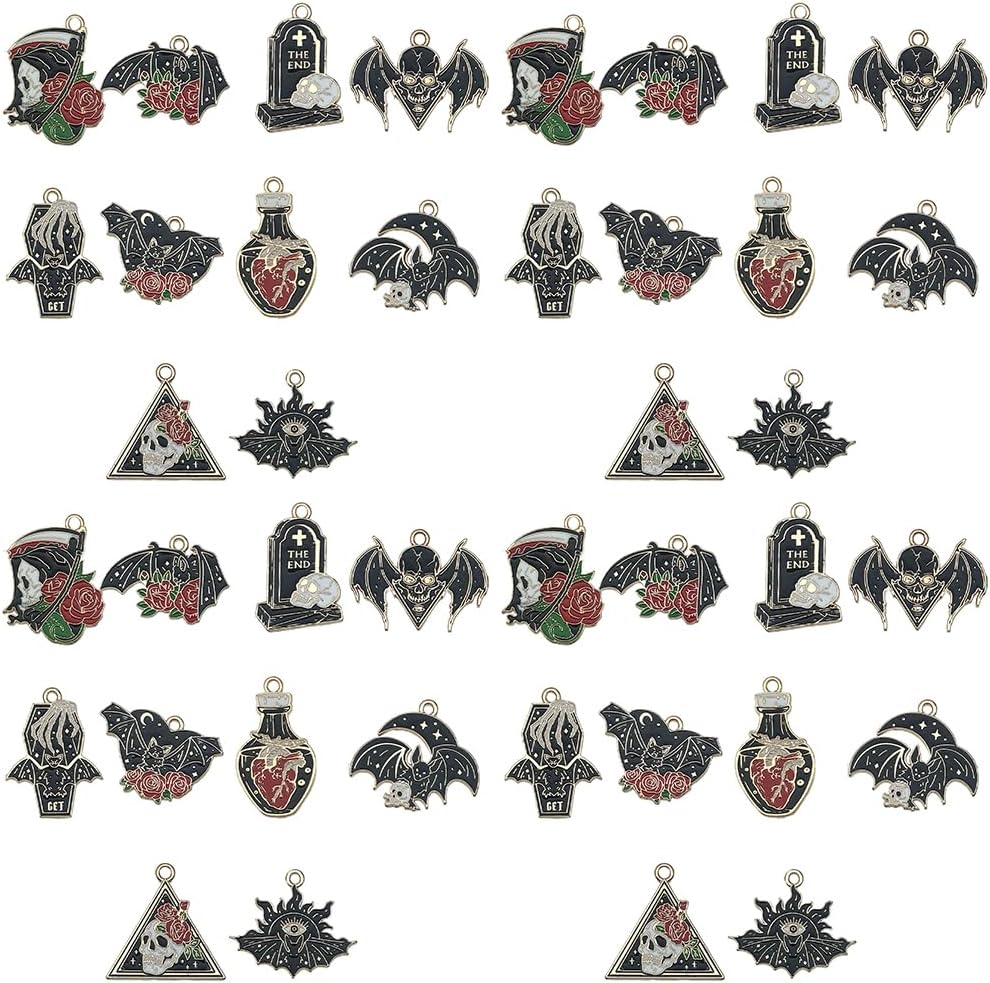 Valentine's Day Heart Charms Set, Pink and Red Enamel Love Themed Pendants, Decorative Rose and Flower Designs