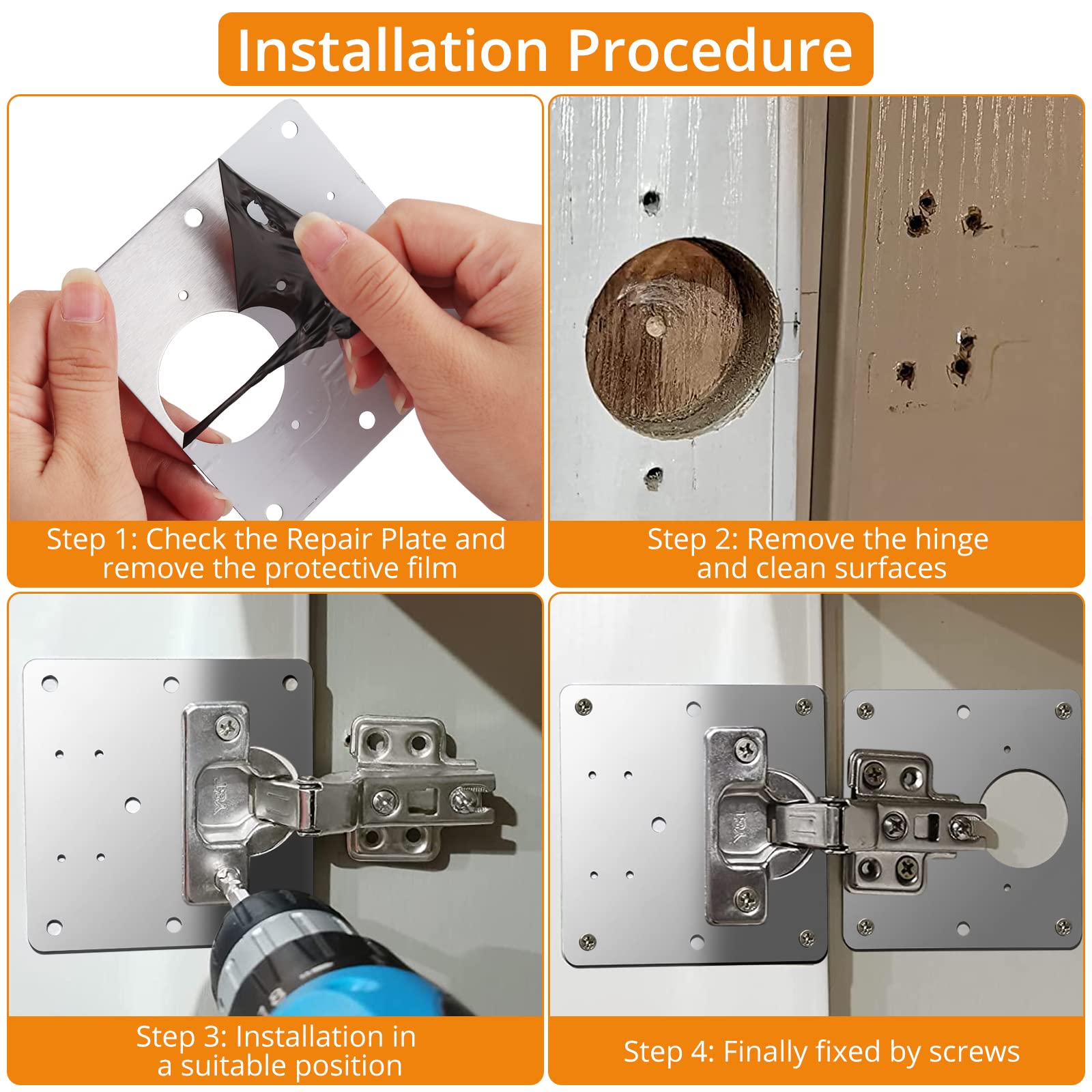 Kit De Reparación De Bisagras Neoteck – 10 Placas De Acero Inoxidable + 60 Tornillos – Refuerzo Para Armarios, Cajones Y Muebles De Madera