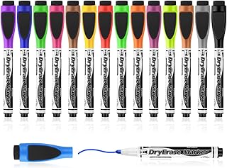 Whiteboard Marker, 15 Stück Farben Whiteboard Stifte Magnetisch, Folienstift Abwischbar Fein Stifte mit Radiergummi, Dry Erase Marker Set für Zuhause Schule Büro usw