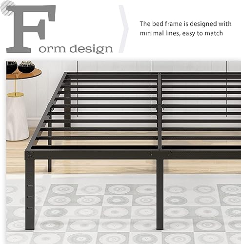 Miniatura 4 de alazyhome Marco de cama de tamaño individual de 14 pulgadas, marco de cama de metal, listones de acero resistente, no necesita somier, sin ruido,