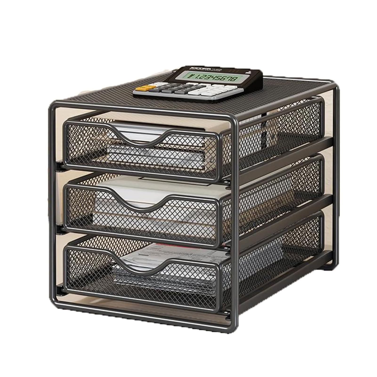 JOUFNING File organizer for desk - desktop reference system, Desktop File Organizer with Drawer, Office Desk Accessories, Iron File Sorters, Workspace for Supplies(26 * 33 * 26CM)