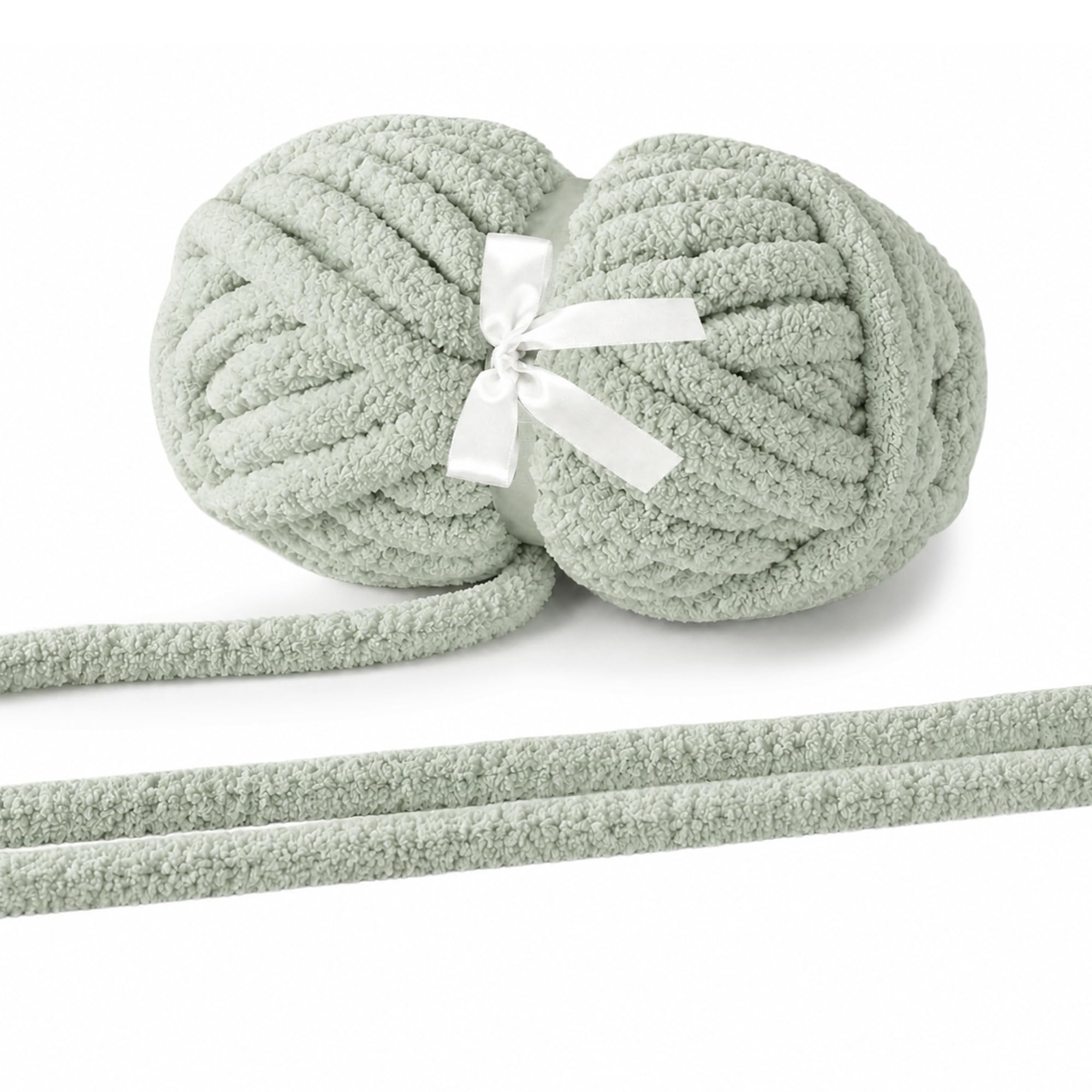 Chunky Chenille Yarn, Super Soft Fluffy Jumbo, 226g Skein, 24m Length, 2cm Diameter, for Hand Knitting and Crocheting, Blankets, Home Decor (1, Sage Green)