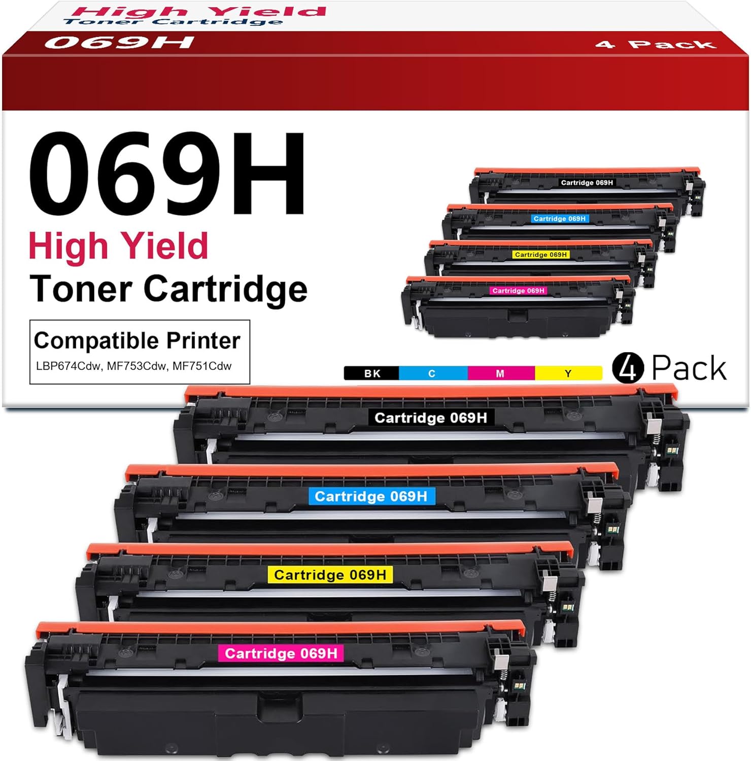 069H 069 High Capacity Toner Cartridge Set 4-Pack Replacement for Canon 069H 069 Toner Cartridges for imageCLASS MF753Cdw MF751Cdw LBP674Cdw Printers (Black, Cyan, Yellow, Magenta)