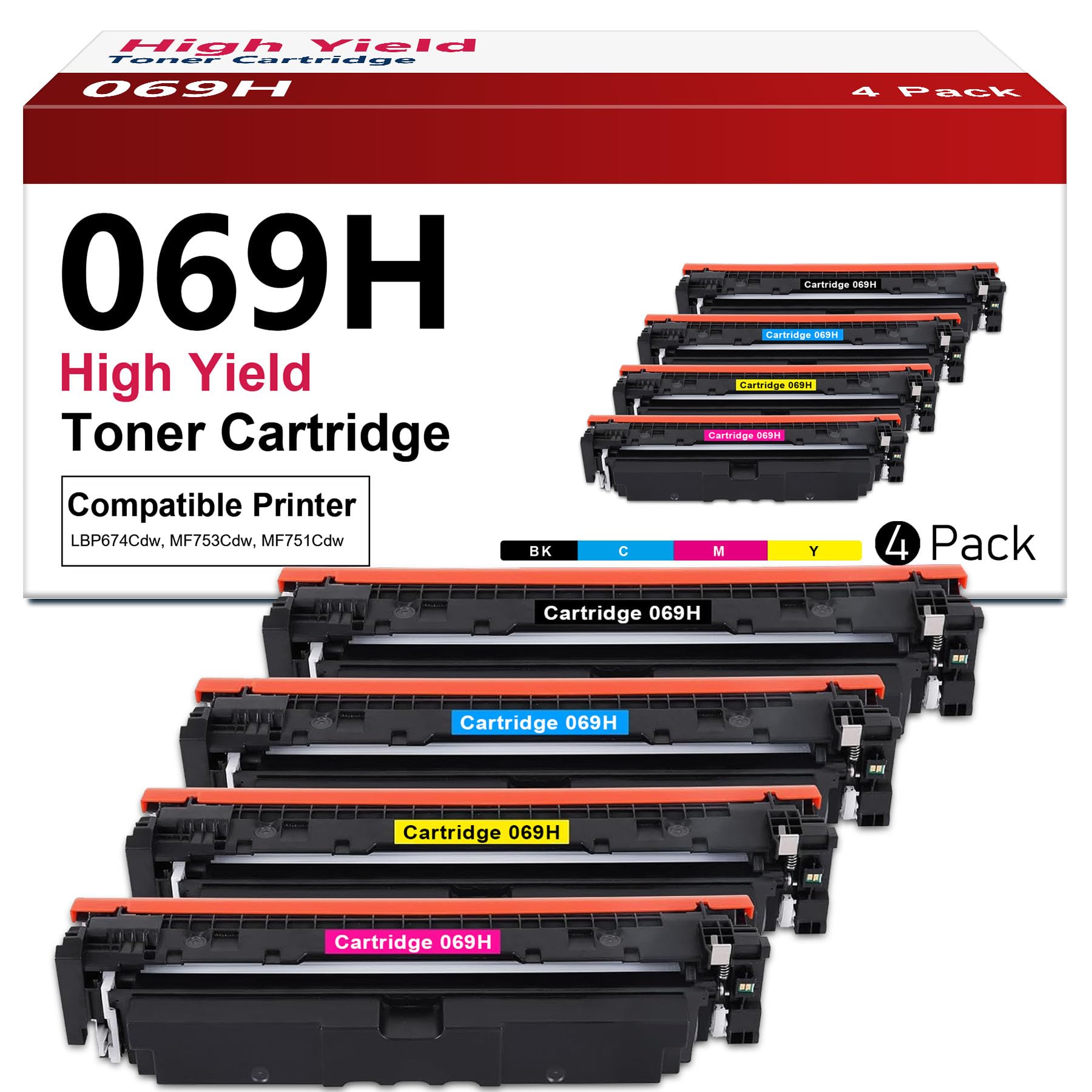Photo 1 of 069H 069 High Capacity Toner Cartridge Set 4-Pack Replacement for Canon 069H 069 Toner Cartridges for imageCLASS MF753Cdw MF751Cdw LBP674Cdw Printers (Black, Cyan, Yellow, Magenta)