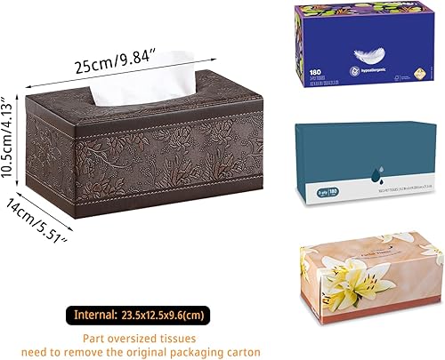 Miniatura 4 de Funda rectangular para caja de pañuelos de cuero, compatible con fundas de caja Kleenex, soporte para caja de pañuelos faciales con soporte para