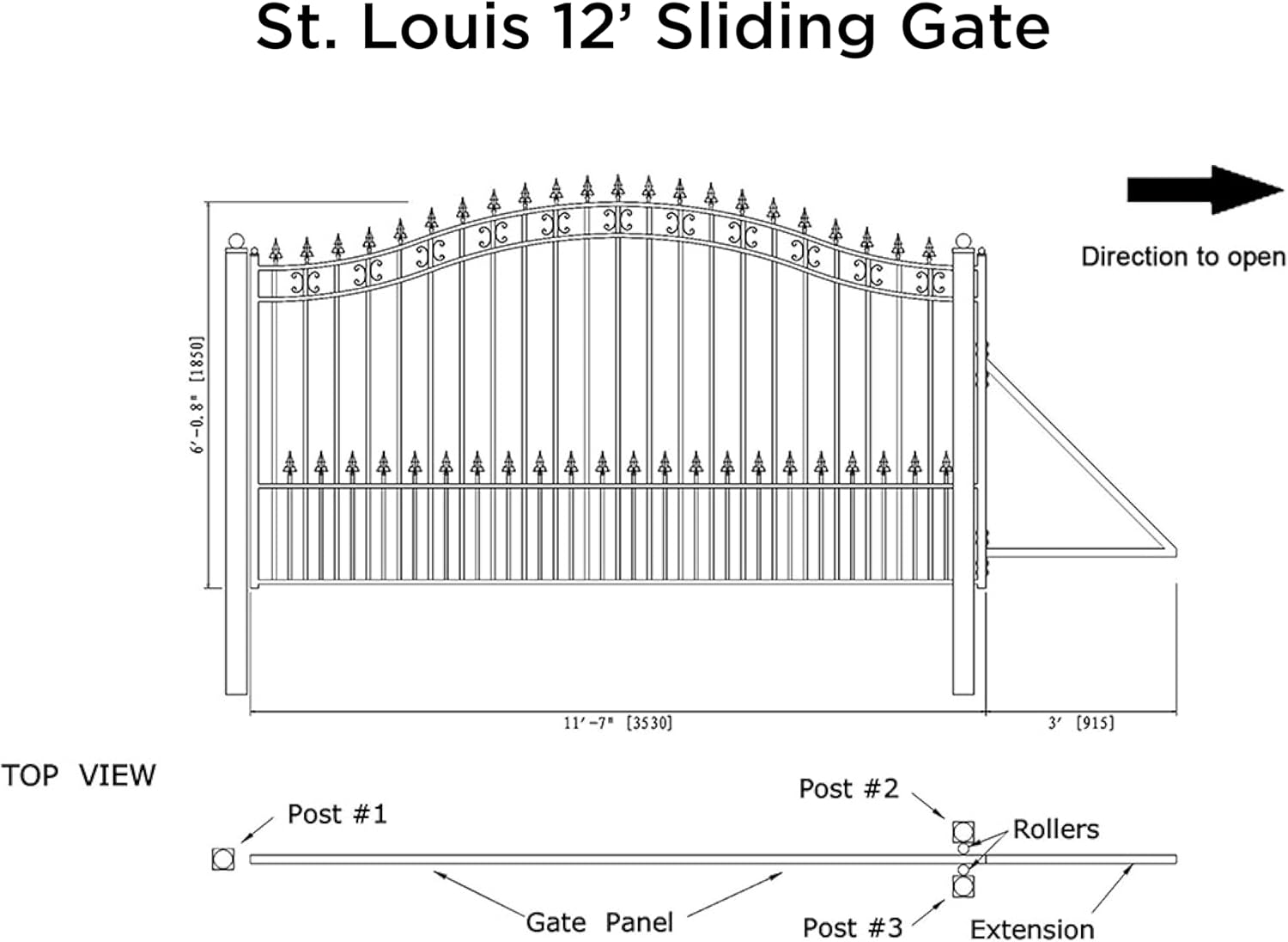 ALEKO 12x6 feet St. Louis Single Sliding Driveway Gate, Anti-Rust Galvanized Steel Security Fence Barrier - DG12STPSSL