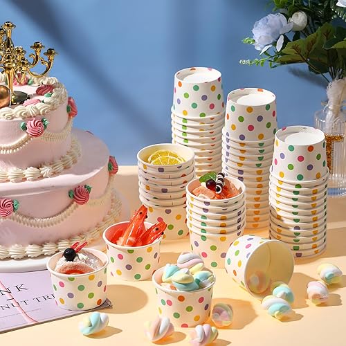 Miniatura 5 de Boao Juego de 200 tazas de helado de 5 onzas con cucharas desechables de papel, cuencos de postre para Sundae, suministros para fiestas de verano