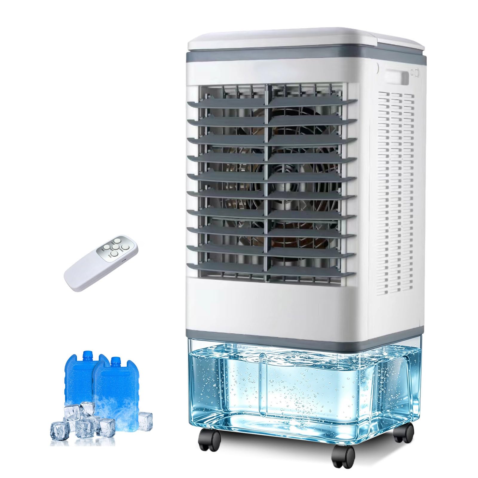 20L Portable Evaporative Air Cooler with 3 Speeds, Air Cooling Fan with Remote Control, 7.5-Hour Timer, Mobile Air Cooler Fan with Caster Wheels for Bedroom, Office