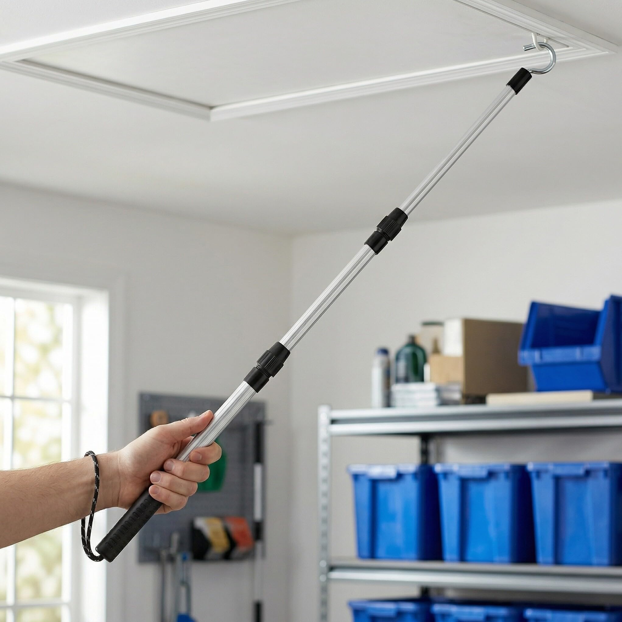 BETOOKY Ausziehbarer Dachbodentreppen Ziehhaken aus Aluminiumlegierung mit Robuster Konstruktion und Einfachem Teleskop Einsatz für Garage und Werkstatt