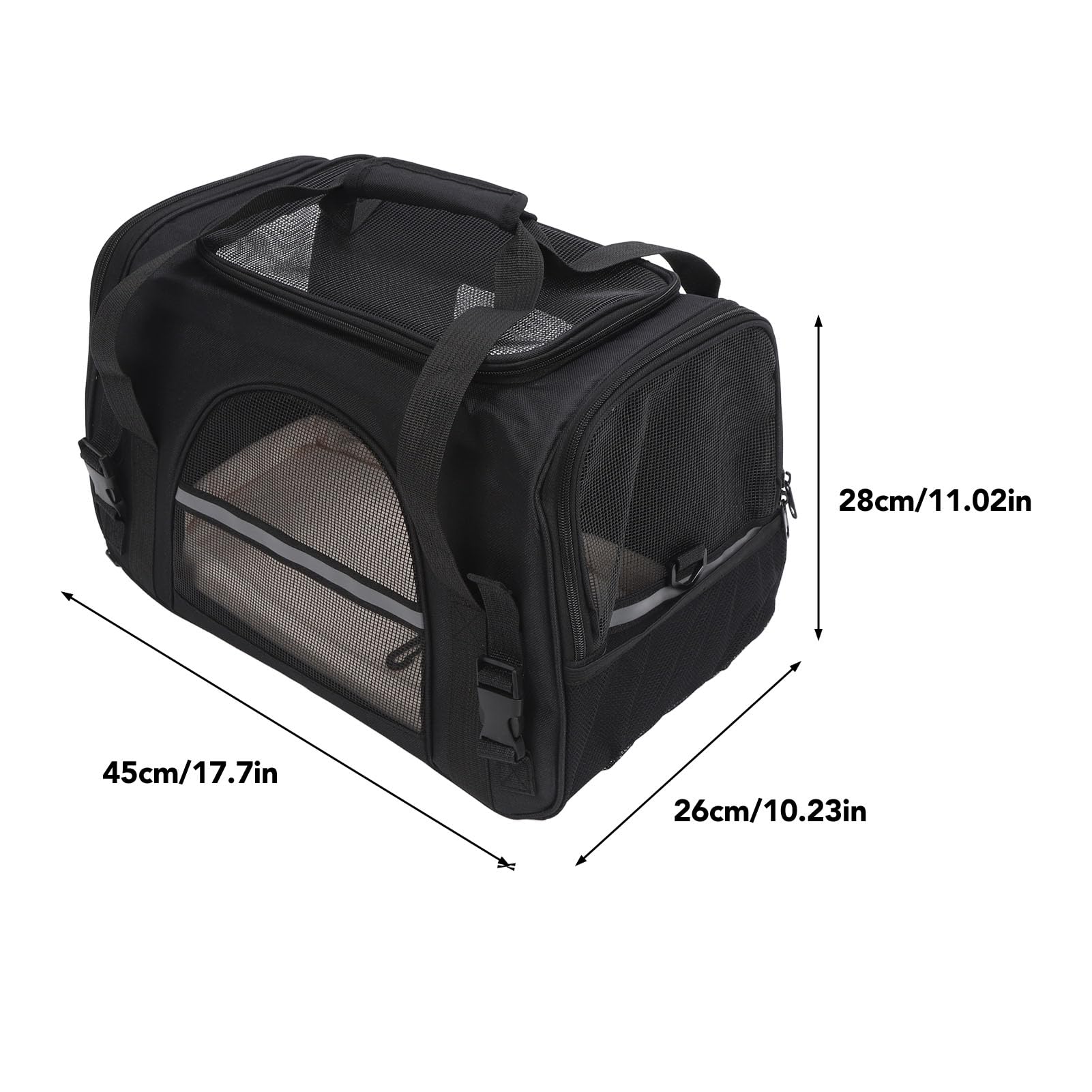 Trasportino per Animali Domestici, Borsa per Gatti in Rete Traspirante Trasportino per Cani Portatile Pieghevole, Borsa per Cuccioli di Grande Capacità Borsa da Viaggio per Animali Domestici(Nero)