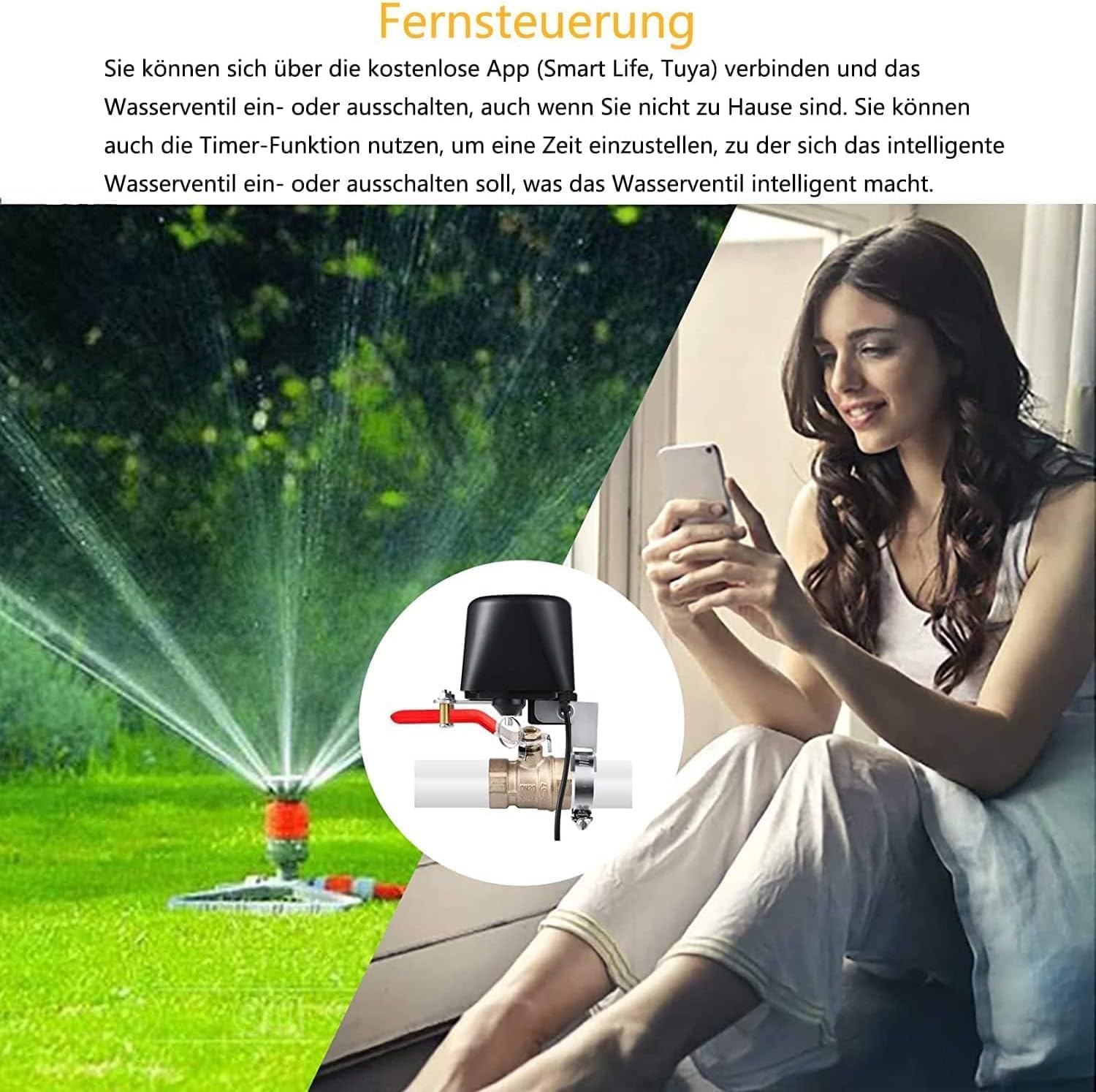 UseeLink Valvola dell'acqua intelligente, controllo valvola Zigbee, controllo irrigazione, valvola di intercettazione dell'acqua, compatibile con Alexa e Google, richiede Zigbee Hub